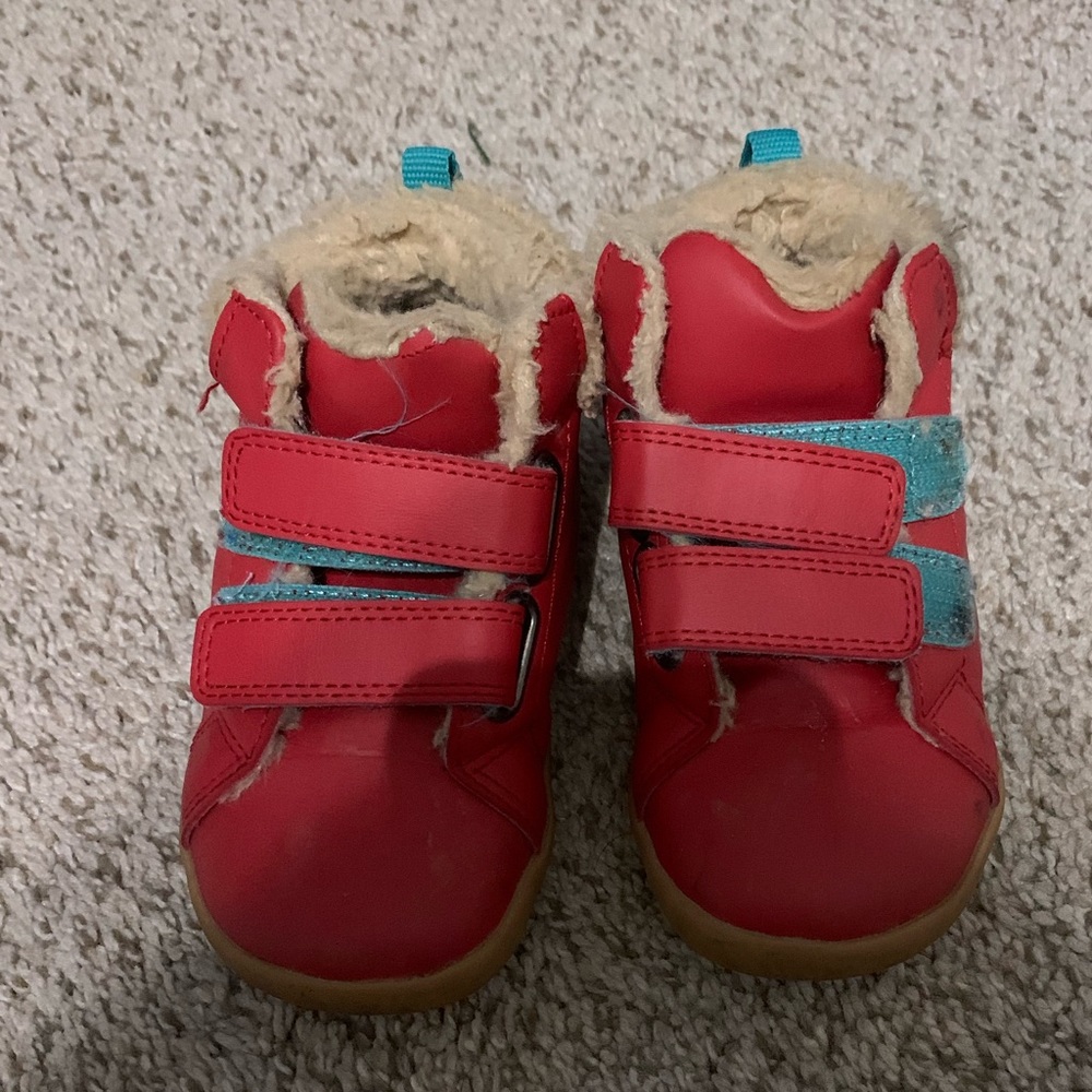 Size 8.5 red high top furry sneakers